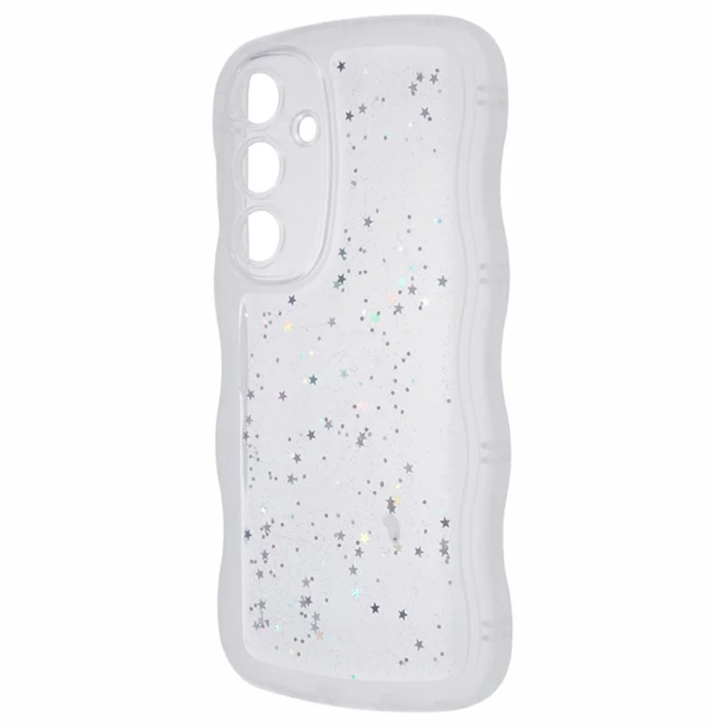 Serie Wanlonfeng JWT Para Samsung Galaxy S24 TPU Case Epoxy Phone Cover Edge Wavy Con Vidrio Templado - Blanco Transparente