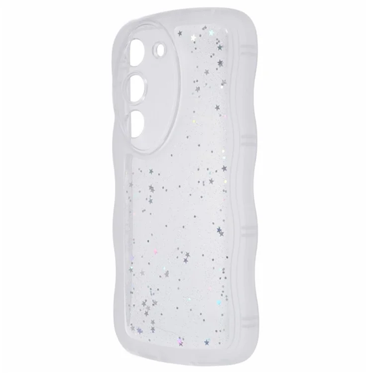 Série Wanlonfeng JWT Pour Samsung Galaxy S23 + TPU Couverture Epoxy Téléphone Ende Wavy Avec Verre Trempé - Blanc Transparent