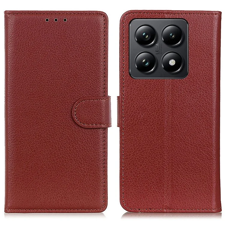 Para Xiaomi 14t Pro Wallet Case PU Puero Telpular Textura Litchi - Marrón