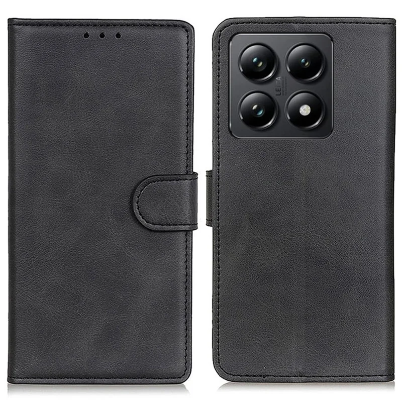 Pour Xiaomi 14T Pro Stand Wallet Case de Vache de Vache Texture Téléphone Téléphone - Noir
