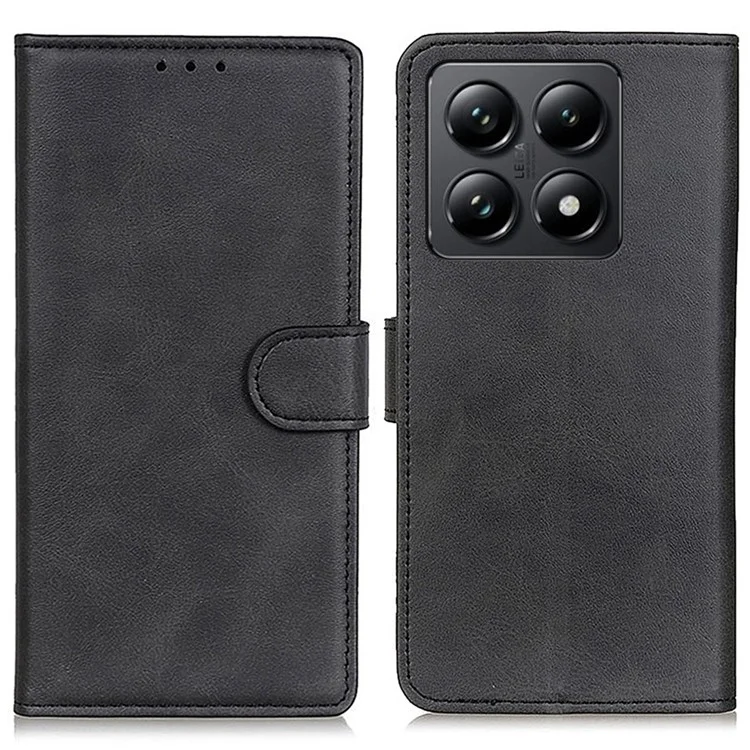 Pour Xiaomi 14t Stand Portefeuille Couverture de Téléphone en Cuir de Texture Vache en Cuir - Noir