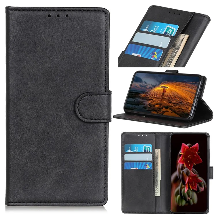 Pour Xiaomi 14t Stand Portefeuille Couverture de Téléphone en Cuir de Texture Vache en Cuir - Noir