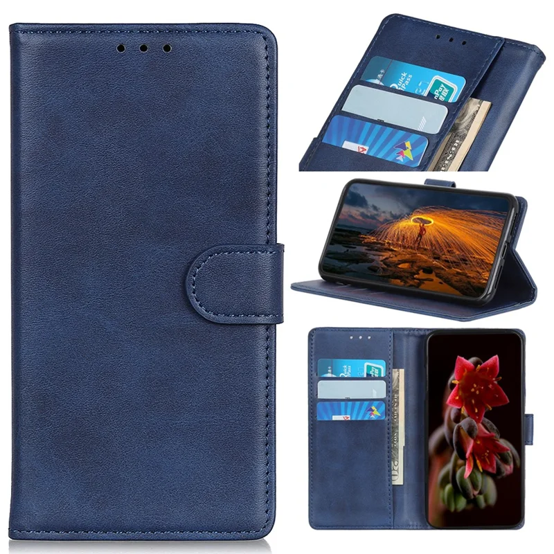 For Xiaomi 14T Stand Wallet Case Cowhide Texture Leather Phone Cover - Blue