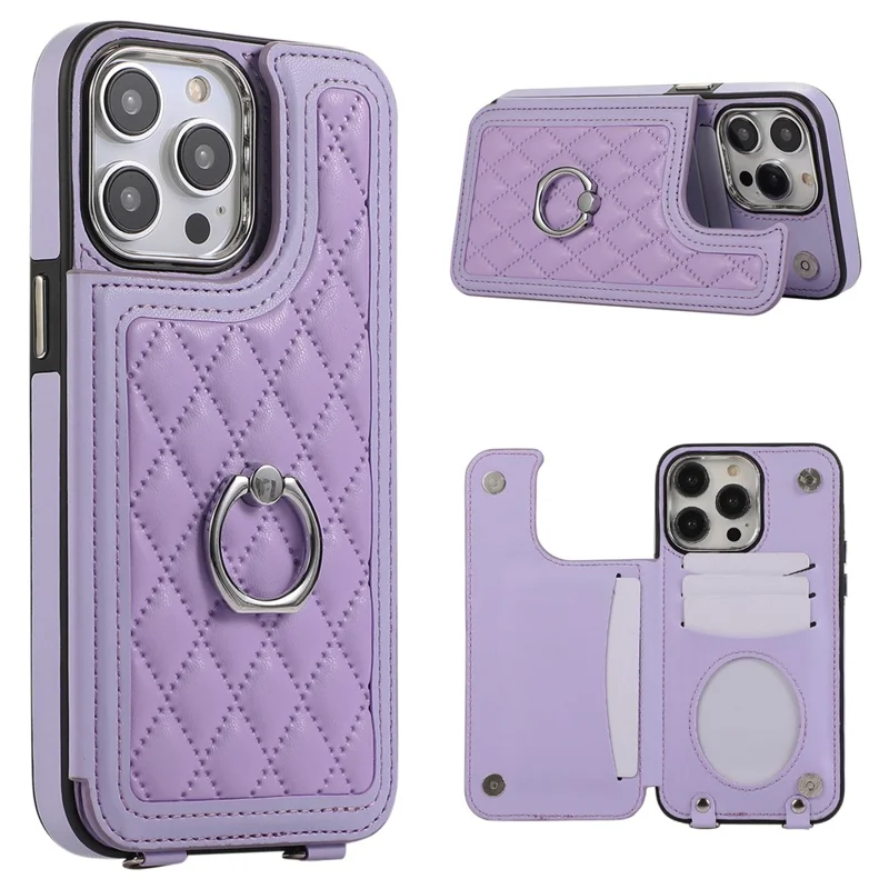 Pour L'iphone 16 Pro Case Anti-Drop Tpu + pu Leather Cover Avec Berline à Anneau et Bandoulière - Violet