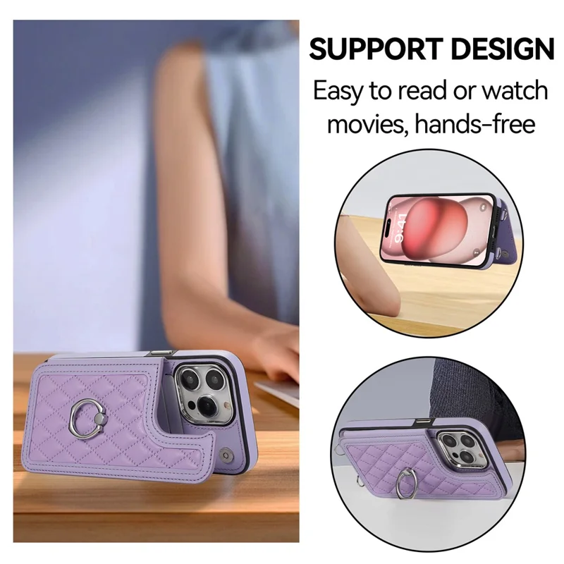 Pour L'iphone 16 Pro Case Anti-Drop Tpu + pu Leather Cover Avec Berline à Anneau et Bandoulière - Violet
