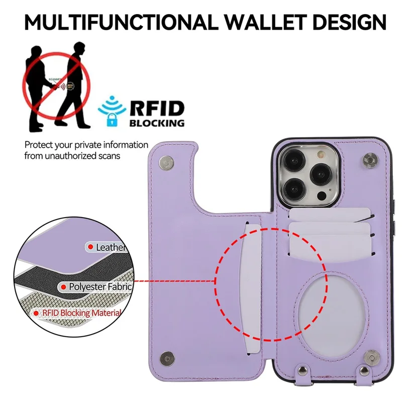 Pour L'iphone 16 Pro Case Anti-Drop Tpu + pu Leather Cover Avec Berline à Anneau et Bandoulière - Violet