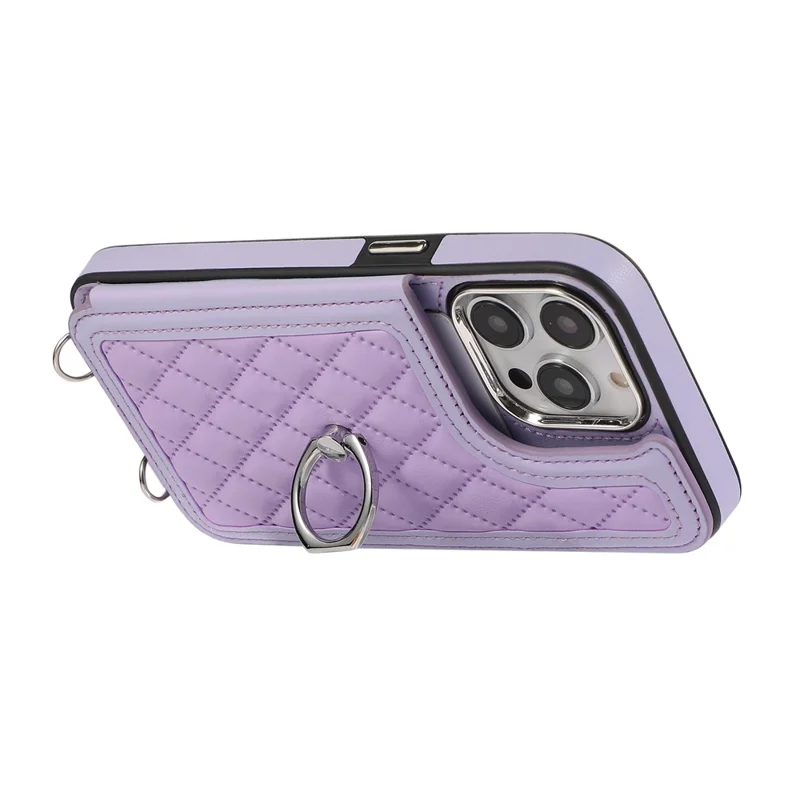 Pour L'iphone 16 Pro Case Anti-Drop Tpu + pu Leather Cover Avec Berline à Anneau et Bandoulière - Violet