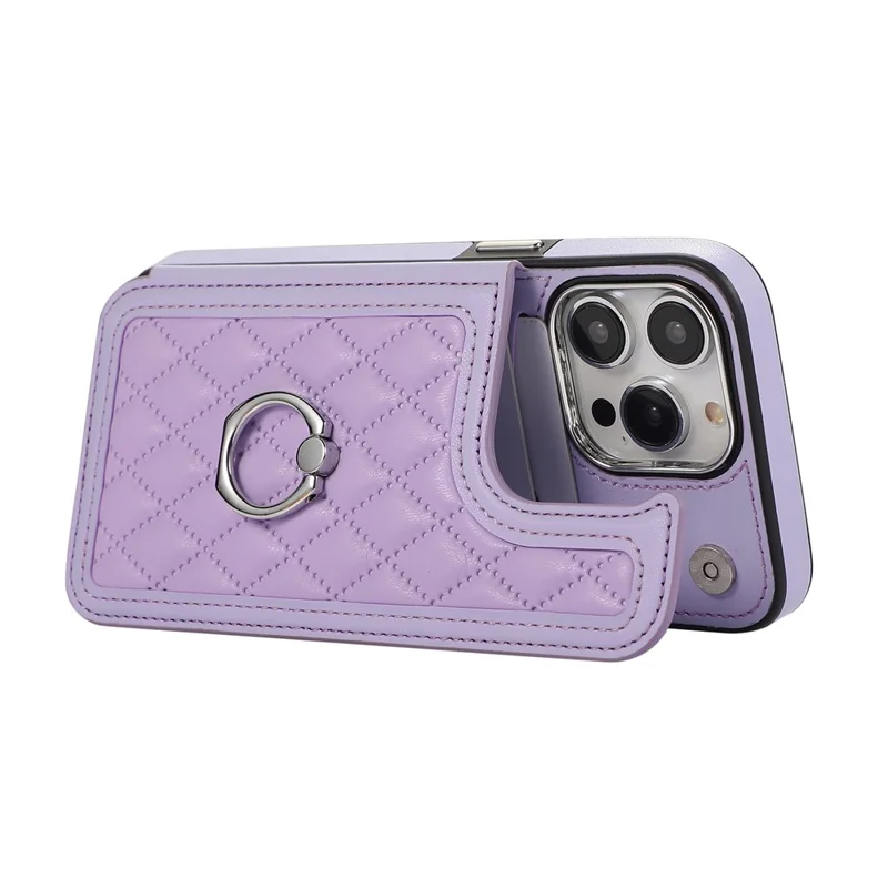 Pour L'iphone 16 Pro Case Anti-Drop Tpu + pu Leather Cover Avec Berline à Anneau et Bandoulière - Violet