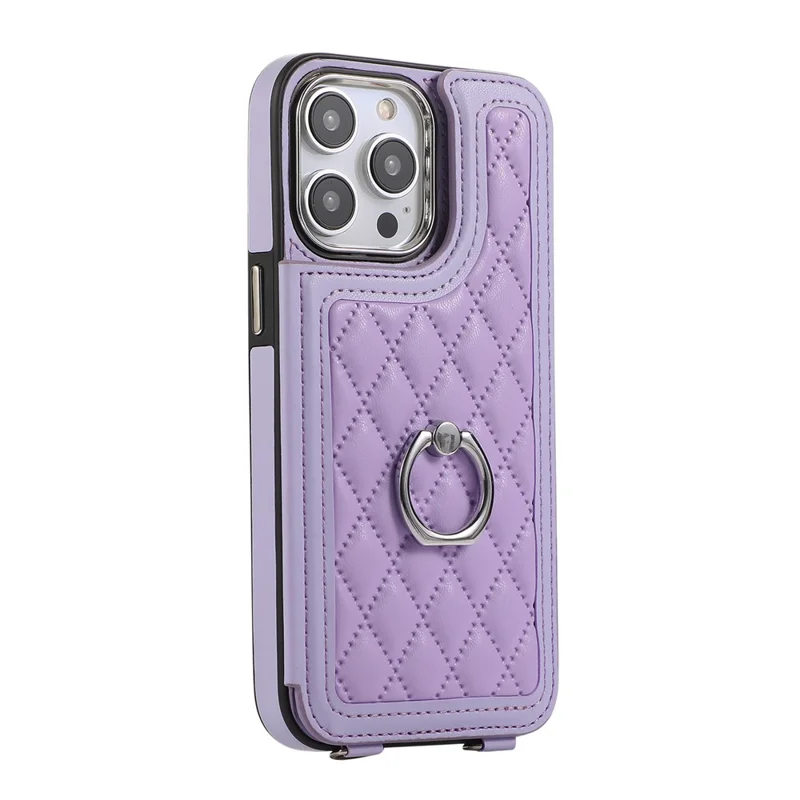 Pour L'iphone 16 Pro Case Anti-Drop Tpu + pu Leather Cover Avec Berline à Anneau et Bandoulière - Violet