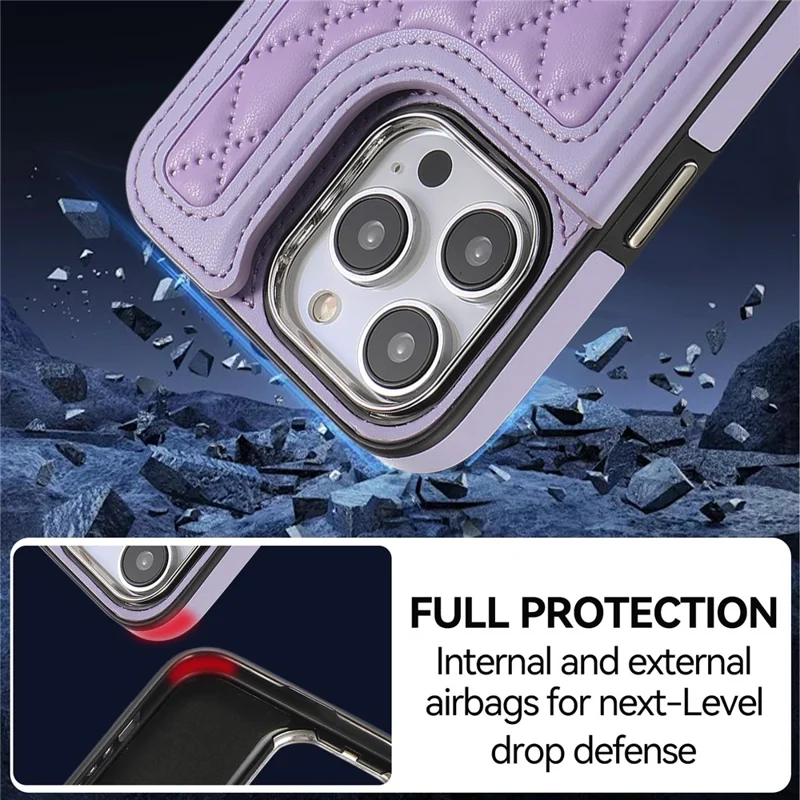 Pour L'iphone 16 Pro Case Anti-Drop Tpu + pu Leather Cover Avec Berline à Anneau et Bandoulière - Violet