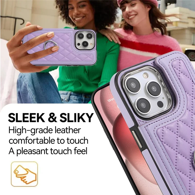 Pour L'iphone 16 Pro Case Anti-Drop Tpu + pu Leather Cover Avec Berline à Anneau et Bandoulière - Violet