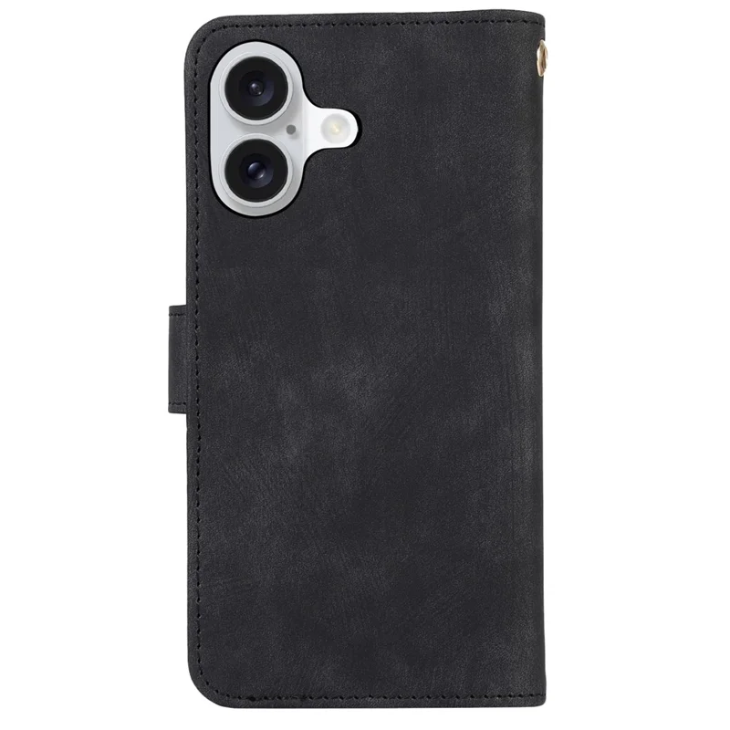 Para Iphone 16 Case TPU+PU Cubierta de Bolsillo de Bolsillo de Bolsillo Con Correa Para la Muñeca - Negro
