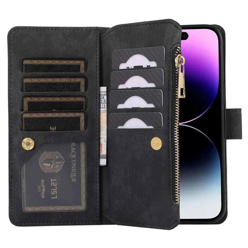 Para Iphone 16 Pro Max Case TPU+PU Zipper Caper Capela de Pole - Preto