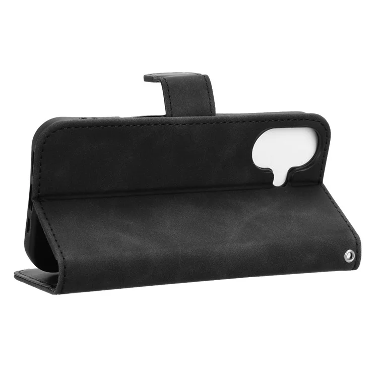 For iPhone 16 Plus Leather Case Skin-Feel Anti-Drop Wallet Flip Phone Cover - Black