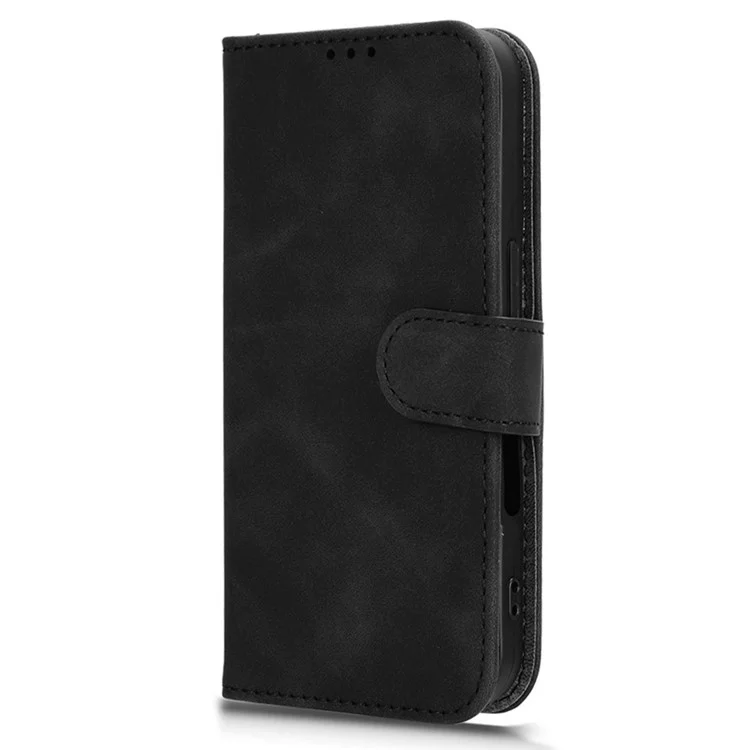 For iPhone 16 Plus Leather Case Skin-Feel Anti-Drop Wallet Flip Phone Cover - Black