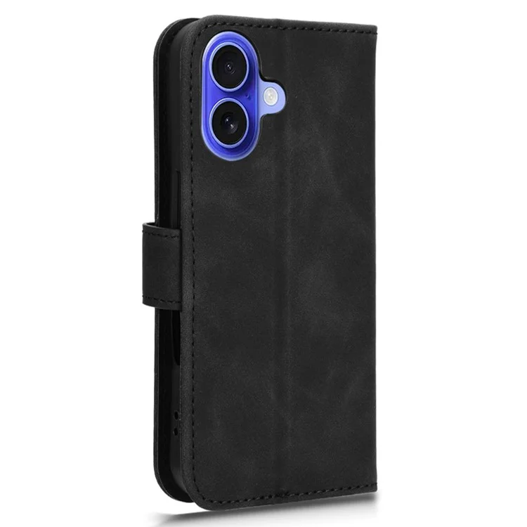 For iPhone 16 Plus Leather Case Skin-Feel Anti-Drop Wallet Flip Phone Cover - Black