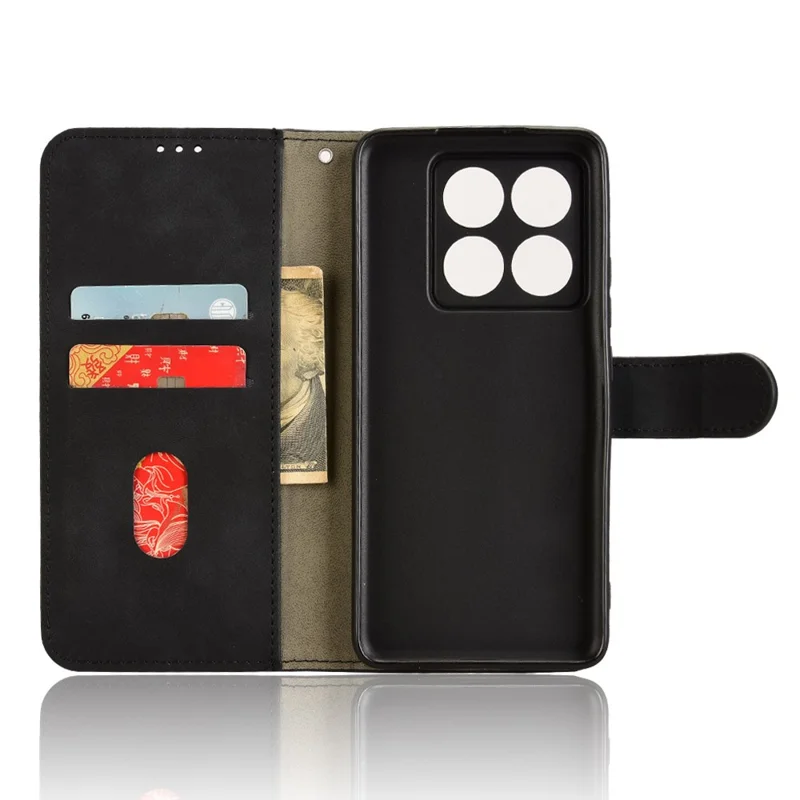 Per Xiaomi 14T Pro Custodia in Pelle Skin-Feel Anti-Drop Wallet Flip Phone Cover - Nero
