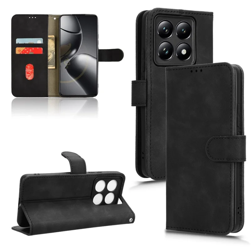 Per Xiaomi 14T Pro Custodia in Pelle Skin-Feel Anti-Drop Wallet Flip Phone Cover - Nero