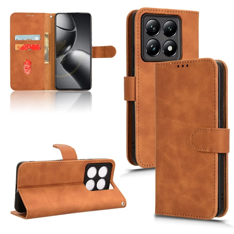 For Xiaomi 14T Pro Leather Case Skin-Feel Anti-Drop Wallet Flip Phone Cover - Brown