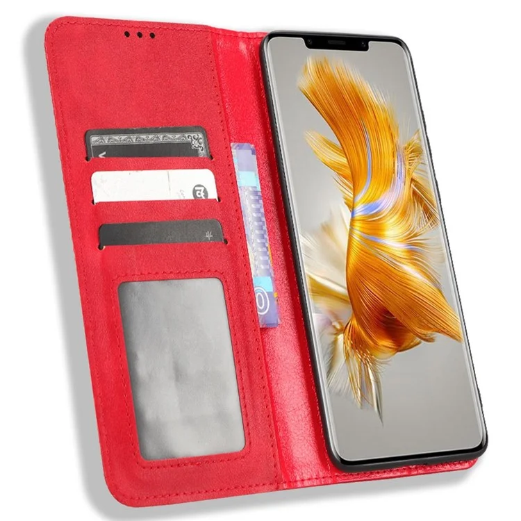 Für Huawei Mate 50 Pro 4g-schutzhülle, Vintage Textur Magnetic Auto-absorbiertes Pu-lederpulen-wallet-stand-telefonabdeckung - Rot