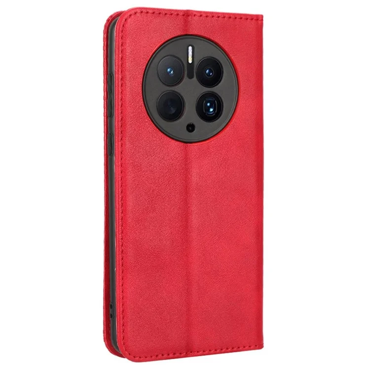 Pour Huawei Mate 50 Pro 4G Protecteur de Protection, Texture Vintage Magnétique Auto-absorbed PU Cuir Case de Portefeuille Couverture de Téléphone - Rouge