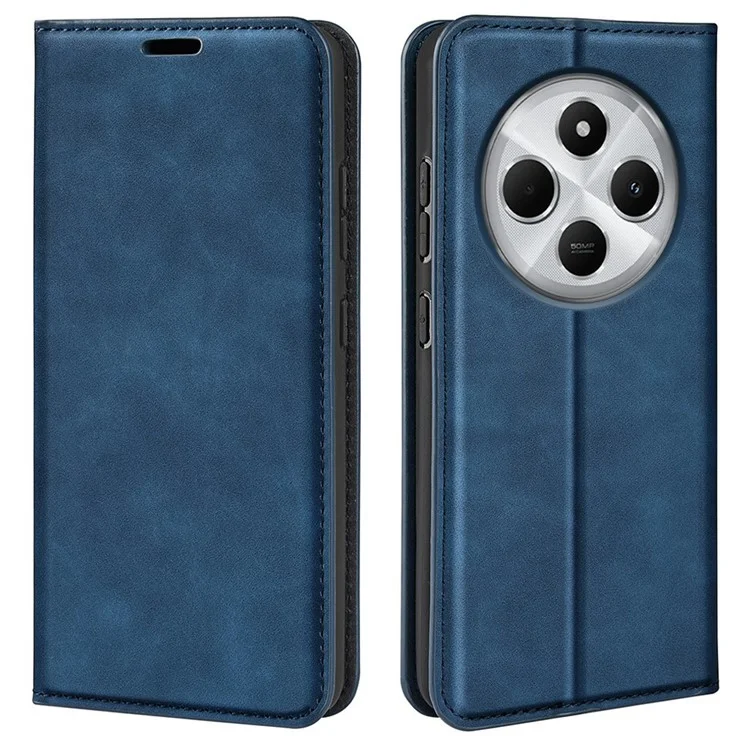 Para Xiaomi Poco C75 4G / Redmi 14R 5G / 14C 4G Case Skin-Touch Leather Wallet Phone Cover - Azul