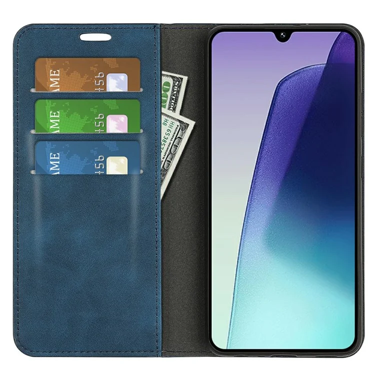 Para Xiaomi Poco C75 4G / Redmi 14R 5G / 14C 4G Case Skin-Touch Leather Wallet Phone Cover - Azul