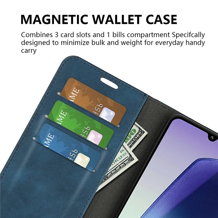 Para Xiaomi Poco C75 4G / Redmi 14R 5G / 14C 4G Case Skin-Touch Leather Wallet Phone Cover - Azul