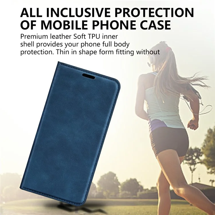 Para Xiaomi Poco C75 4G / Redmi 14R 5G / 14C 4G Case Skin-Touch Leather Wallet Phone Cover - Azul