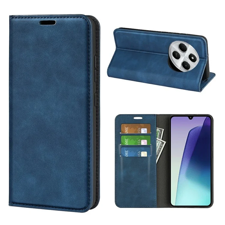 Para Xiaomi Poco C75 4G / Redmi 14R 5G / 14C 4G Case Skin-Touch Leather Wallet Phone Cover - Azul