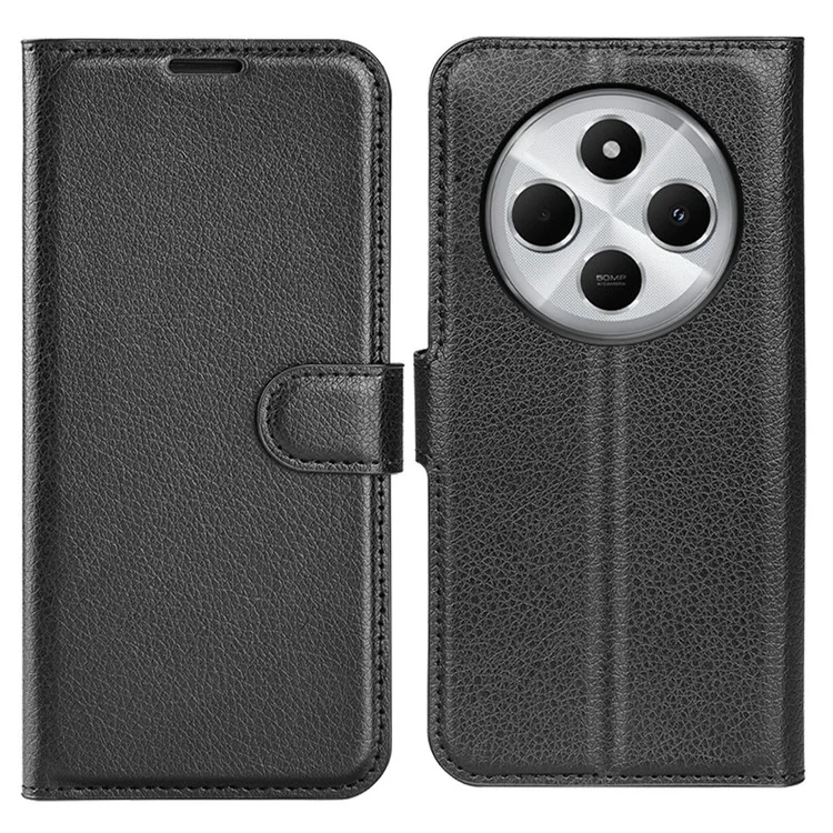 Pour le Xiaomi Poco C75 4G / Redmi 14R 5G / 14C 4G, étui en cuir portefeuille antichoc à texture de litchi - Noir