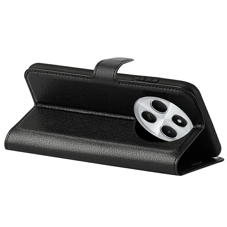 Pour le Xiaomi Poco C75 4G / Redmi 14R 5G / 14C 4G, étui en cuir portefeuille antichoc à texture de litchi - Noir
