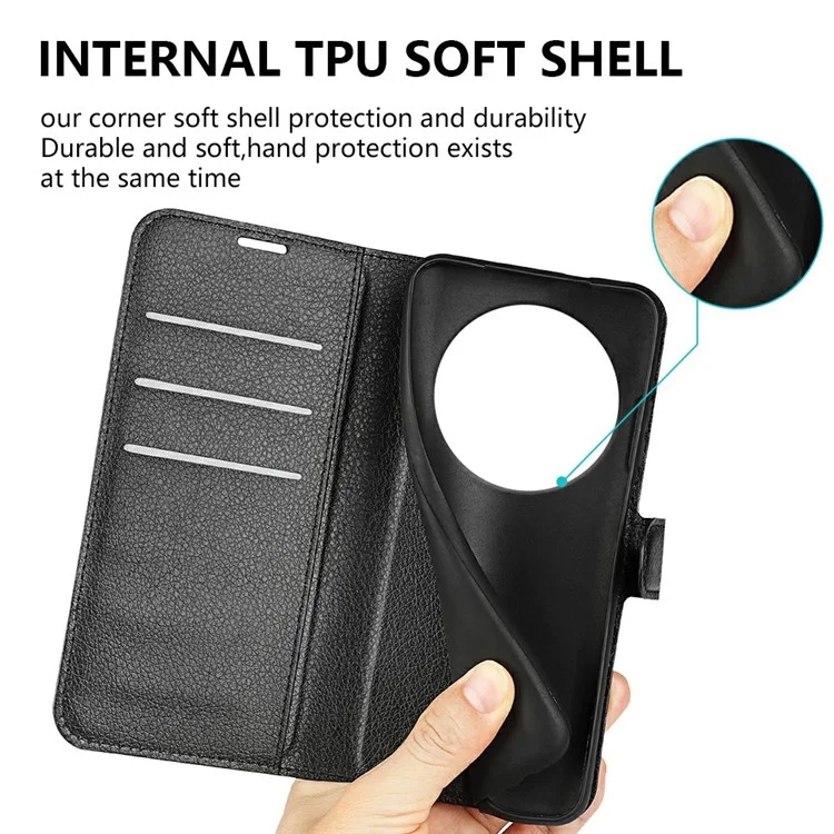 Pour le Xiaomi Poco C75 4G / Redmi 14R 5G / 14C 4G, étui en cuir portefeuille antichoc à texture de litchi - Noir