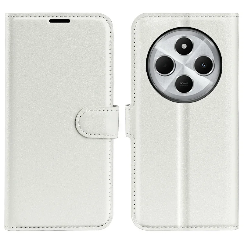 For Xiaomi Poco C75 4G / Redmi 14R 5G / 14C 4G Case Litchi Texture Shockproof Leather Wallet Phone Cover - White