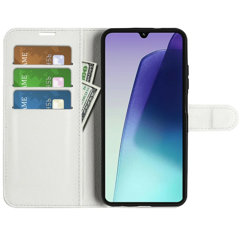 For Xiaomi Poco C75 4G / Redmi 14R 5G / 14C 4G Case Litchi Texture Shockproof Leather Wallet Phone Cover - White