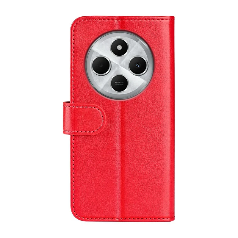 For Xiaomi Poco C75 4G / Redmi 14R 5G / 14C 4G Wallet Case Crazy Horse Texture Stand Leather Phone Cover - Red