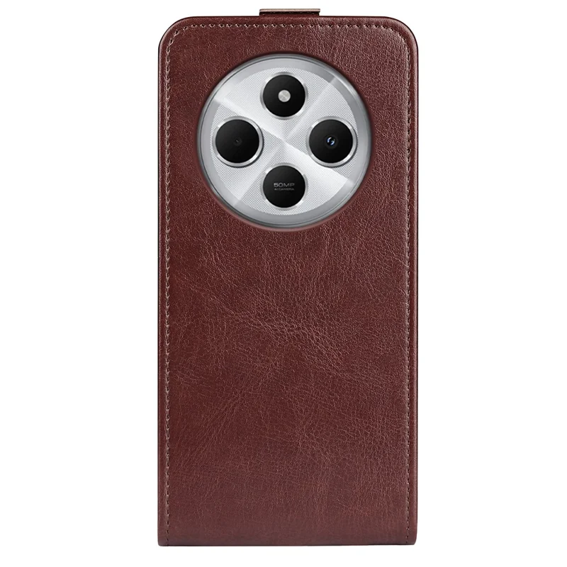 For Xiaomi Poco C75 4G / Redmi 14R 5G / 14C 4G Case with Card Slots Vertical Flip Leather Phone Cover - Brown
