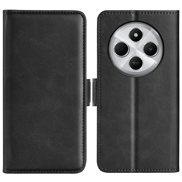 Pour Xiaomi Poco C75 4G / Redmi 14R 5G / 14C 4G Coque Support Texture Veau Cuir Portefeuille Étui Téléphone - Noir