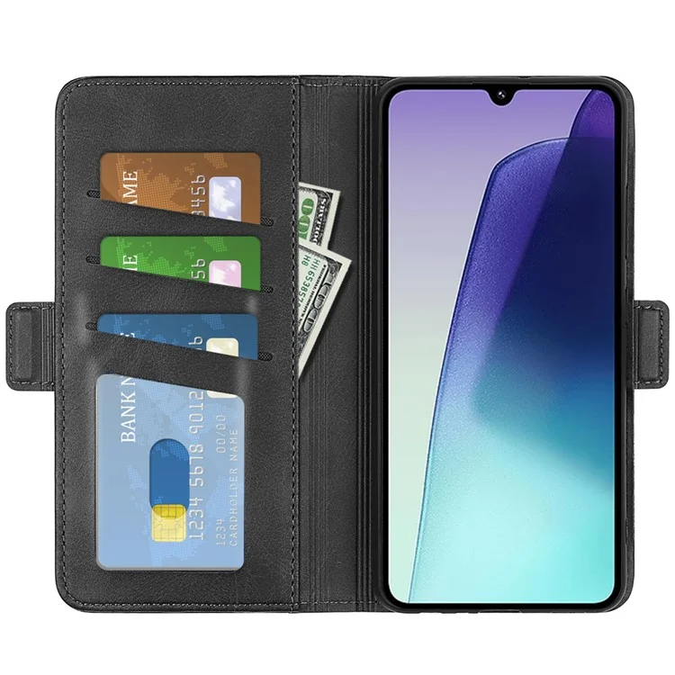 Pour Xiaomi Poco C75 4G / Redmi 14R 5G / 14C 4G Coque Support Texture Veau Cuir Portefeuille Étui Téléphone - Noir