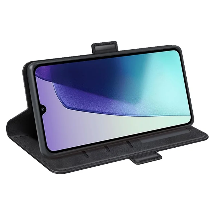 Pour Xiaomi Poco C75 4G / Redmi 14R 5G / 14C 4G Coque Support Texture Veau Cuir Portefeuille Étui Téléphone - Noir