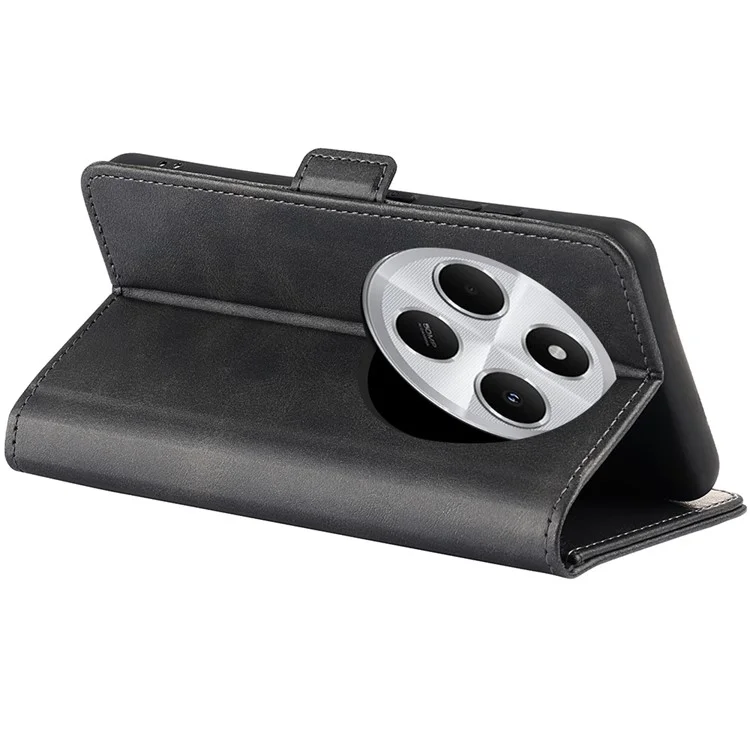 Pour Xiaomi Poco C75 4G / Redmi 14R 5G / 14C 4G Coque Support Texture Veau Cuir Portefeuille Étui Téléphone - Noir