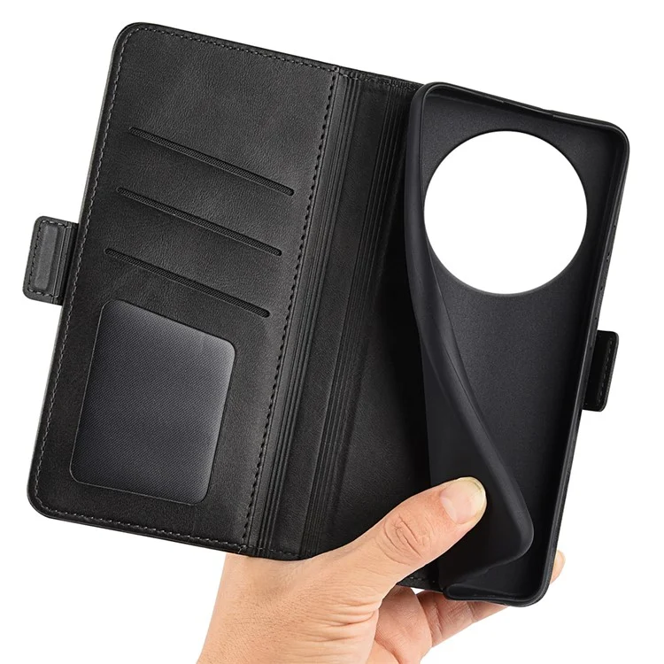 Pour Xiaomi Poco C75 4G / Redmi 14R 5G / 14C 4G Coque Support Texture Veau Cuir Portefeuille Étui Téléphone - Noir