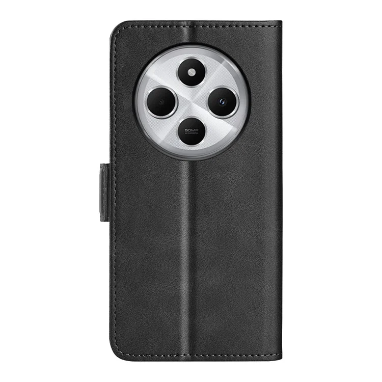 Pour Xiaomi Poco C75 4G / Redmi 14R 5G / 14C 4G Coque Support Texture Veau Cuir Portefeuille Étui Téléphone - Noir