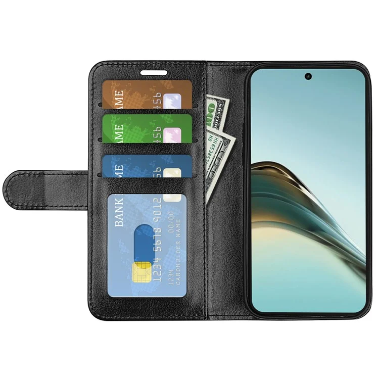 Para Realme 13 Pro 5g Case da Carteira Crazy Horse Textura Stand Couro de Couro Tampa - Preto