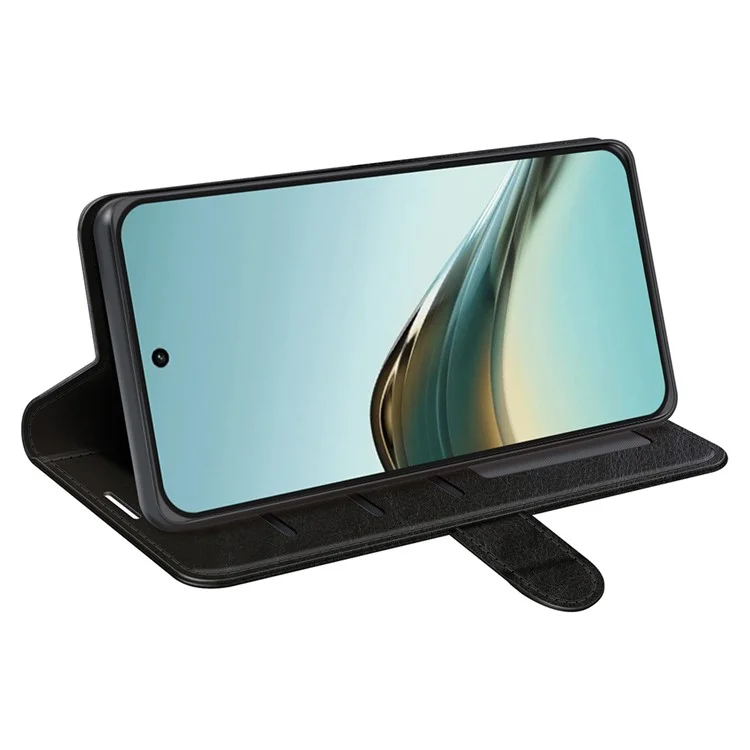 Para Realme 13 Pro 5g Case da Carteira Crazy Horse Textura Stand Couro de Couro Tampa - Preto