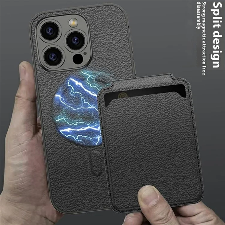GKK Pour Iphone 16 Pro Max Case Compatible Avec Magsafe pu + pc Phone Shell Avec Titulaire de Carte Kickstand - Texture en Fibre de Carbone