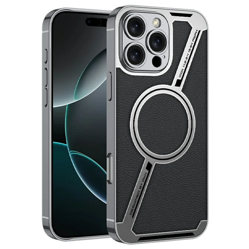 GKK For iPhone 16 Pro Case Compatible with MagSafe Anti-Scratch PC+TPU+PU Phone Cover - Black