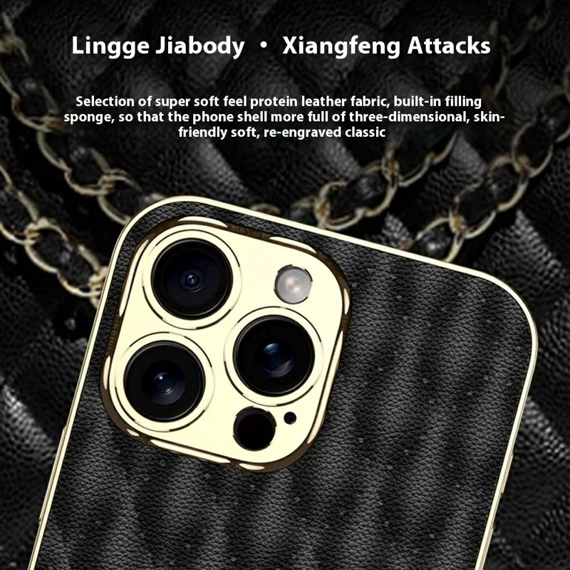 GKK Pour iPhone 16 Pro Max Case Rhombus Imprinted PU+TPU+PC Phone Shell Electroplating Border - Noir
