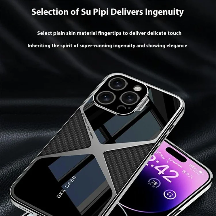 GKK Pour Iphone 16 Pro Case X-Shape Design Leather + Tpu + pc Téléphone Couverture - Texture en Fibre de Carbone