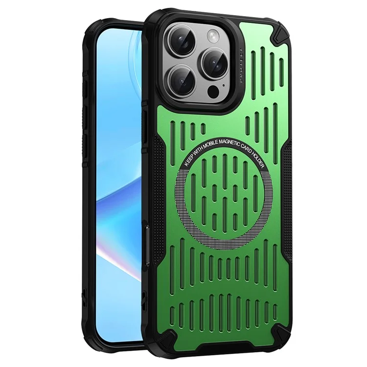 Pour Iphone 16 Pro Max Dissipation de Chaleur Case Hollow Magnetic Anti-Drop Tpu + pc Téléphone Couverture Compatible Avec Magsafe - Vert